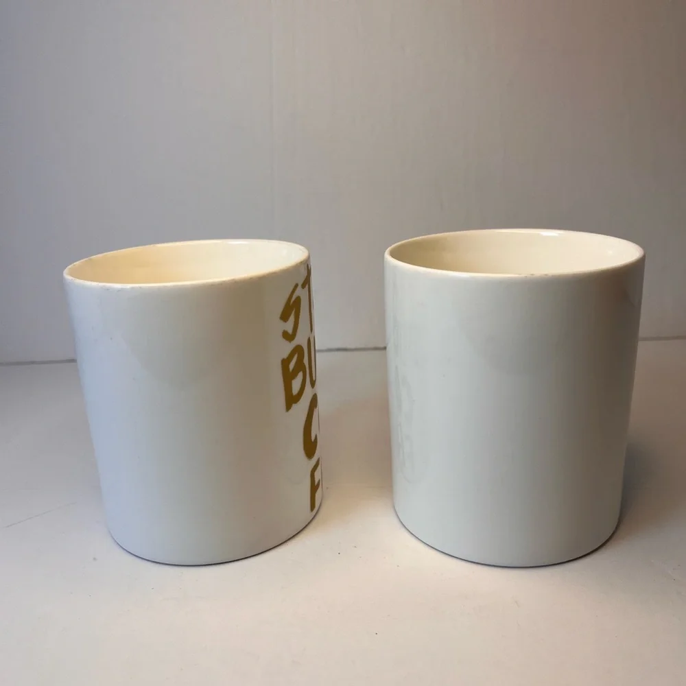 Starbucks‎ Coffee Mugs 12oz 2015 White Gold Graffiti Lettering SET OF 2 Giftable